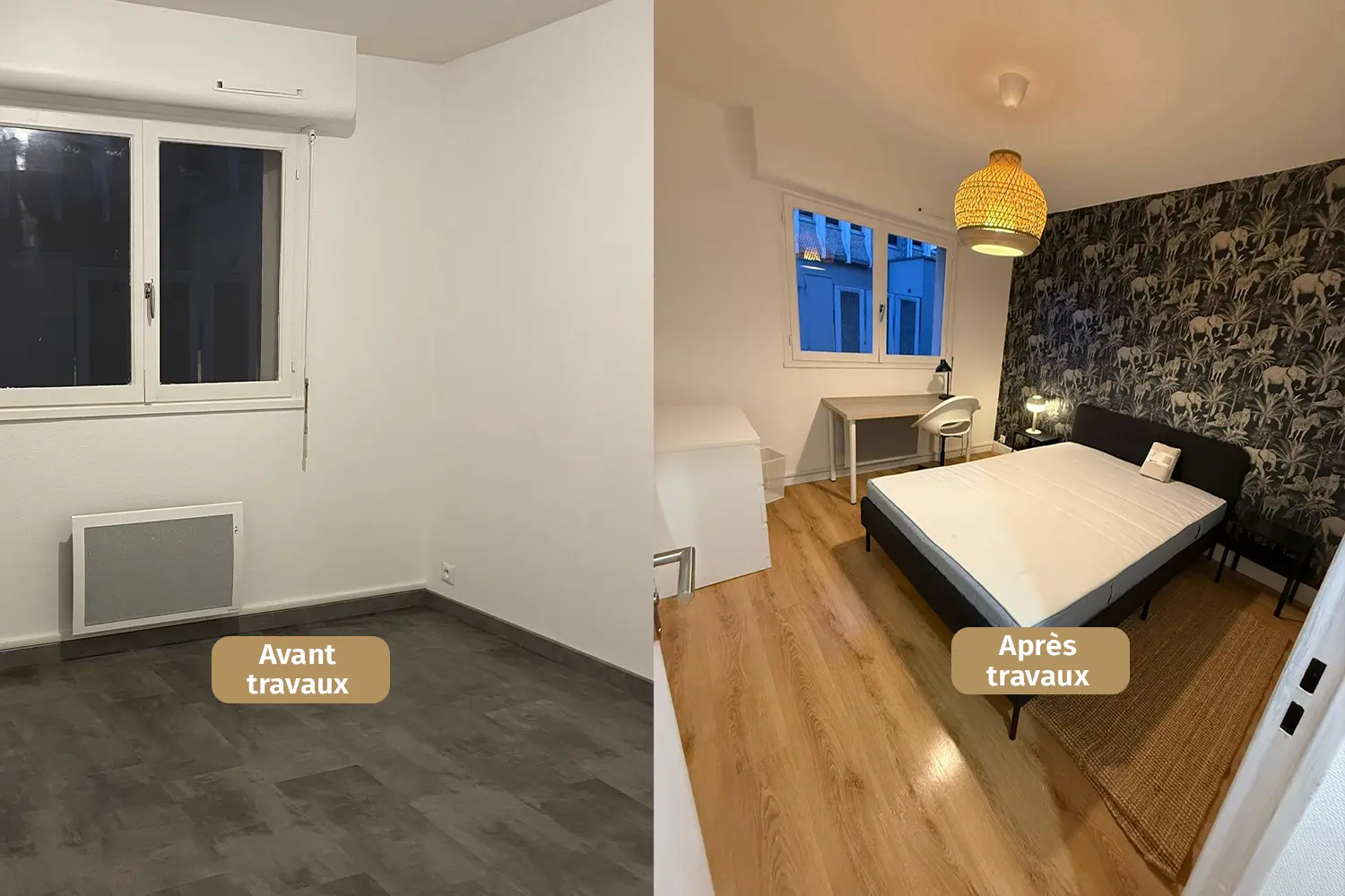 photo d'un appartement pour de l'investissement locatif à Orléans - comparatif avant et après travaux