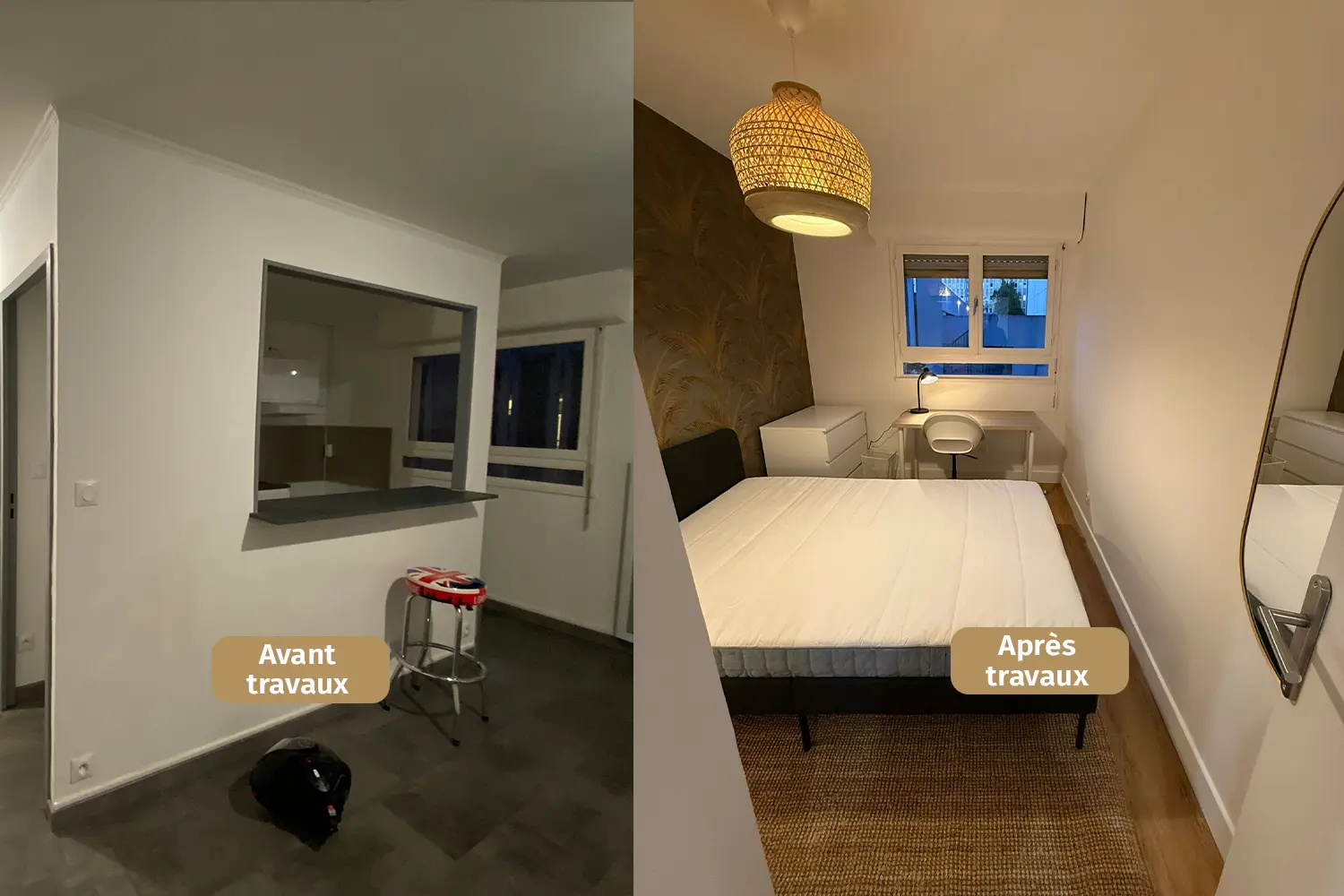 photo d'un appartement pour de l'investissement locatif à Orléans - comparatif avant et après travaux