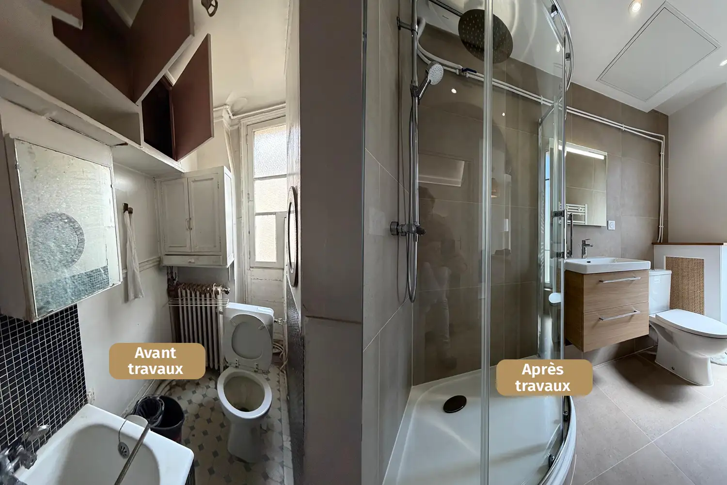 Photo d'un investissement locatif à Paris dans le 14eme arrondissement, comparatif avant et après travaux de rénovation